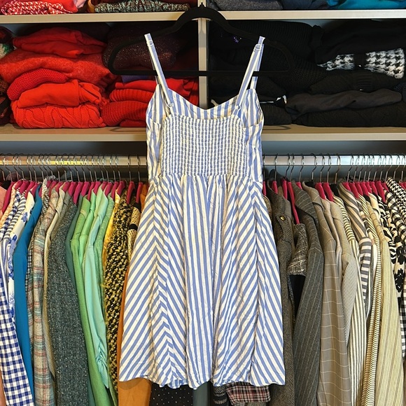 Old Navy blue/white striped adjustable strap back smock lined dress size S NWOT - Picture 3 of 3